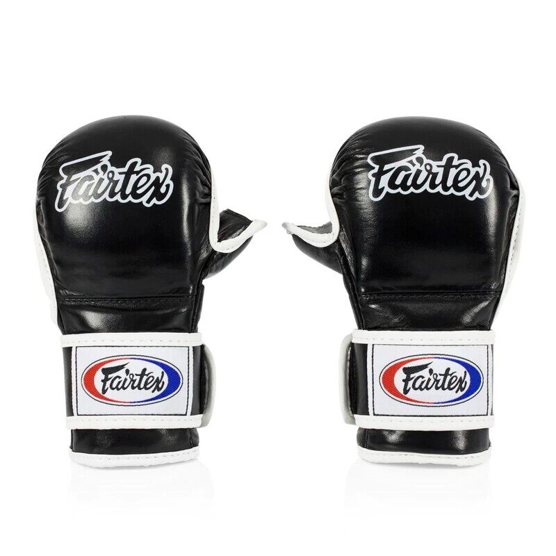 FAIRTEX FGV15 SPARRING MMA GLOVES - DOUBLE WRIST WRAP CLOSURE BLACK/WHITE XLARGE