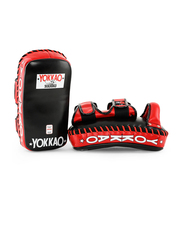 Yokkao Medium Curved Kicking Pads, Red/Black