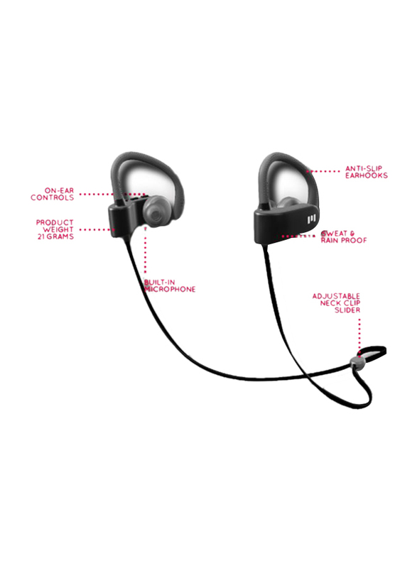 M1 By Miiego Wireless In-Ear Sport Earphone, Black/Grey