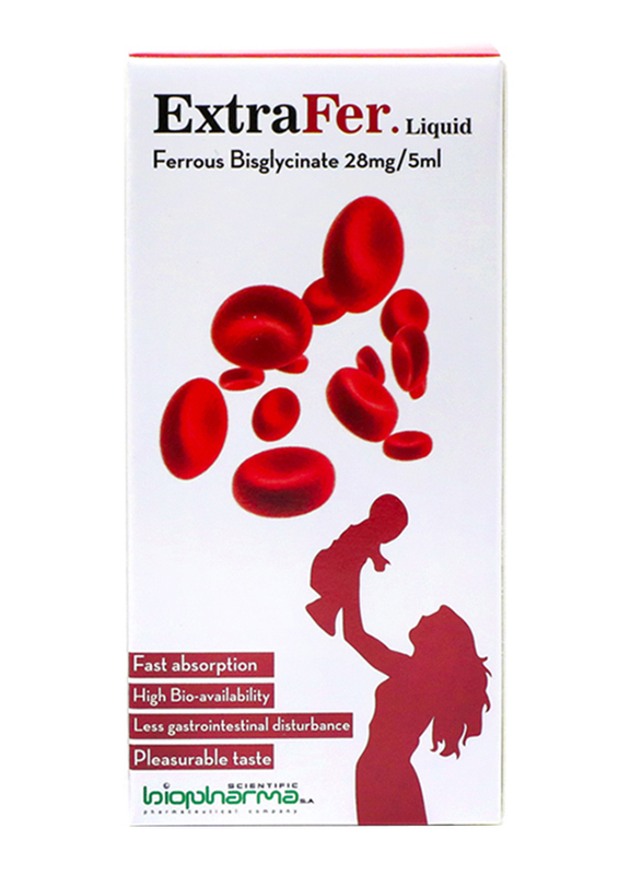 ExtraFer Ferrous Bisglyciante Iron Liquid Supplement, 28mg/5ml, 100ml