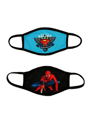 Silver Sword Superman and Spiderman Face Mask for Kids, Light Blue/Black, 17cm, 2 Masks