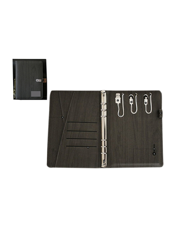 Silver Sword PU Leather Notebook, with USB & Powerbank, Silver Metal Plate, Brown