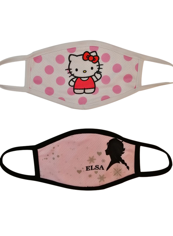 Silver Sword Hello Kitty and Elsa Face Mask for Kids, White/Pink, 17cm, 2 Masks