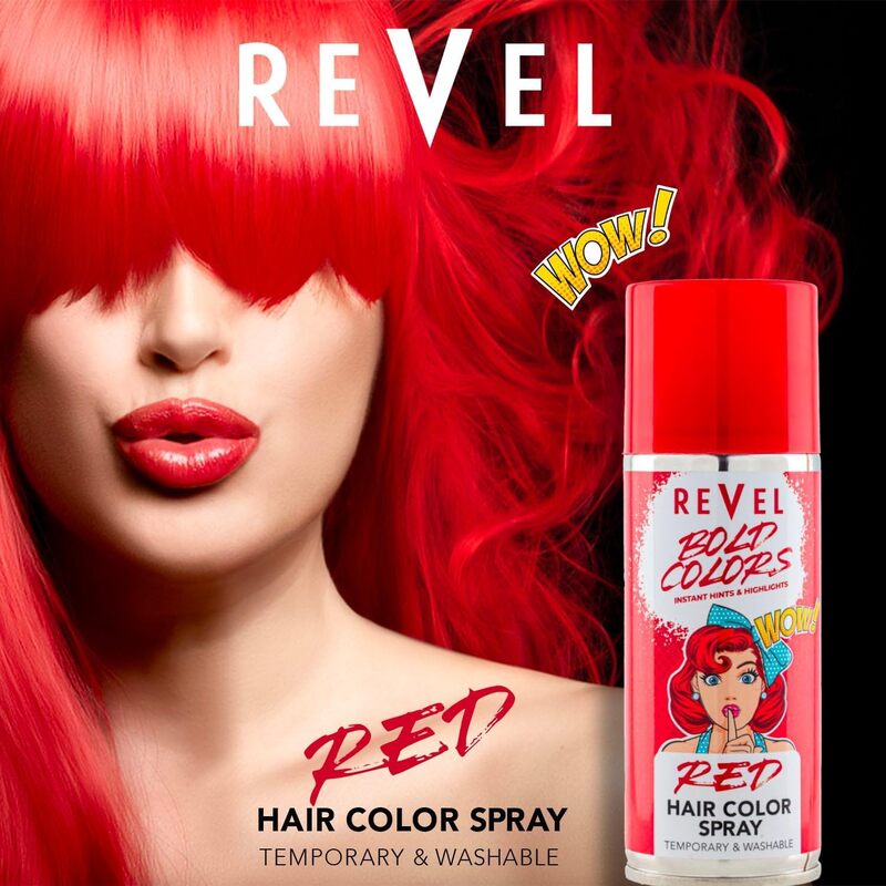 Revel Bold Colors Temporary Red Hair Colour Spray 150ml, For Men & Women, Hair Color Sprays, Instant Hints, High Lights, All Hair Types