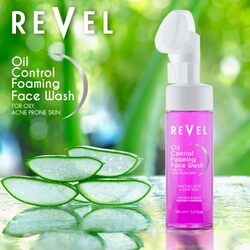 Revel Beauty Skin Care Oil Control Aloe Vera Foaming Face Wash 175ml, For Oily & Acne Prone Skins, Built In Brush, Deep Cleansing, Salicylic Acid & Aloe Vera, Washes