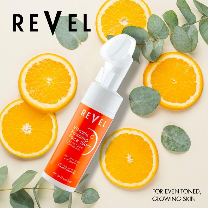 Revel Beauty Skin Care Vitamin C Foaming Face Wash 175ml,For Even-Toned Glowing Skin, Built In Brush, Deep Cleansing, Niacinamide + Vitamin C, Washes