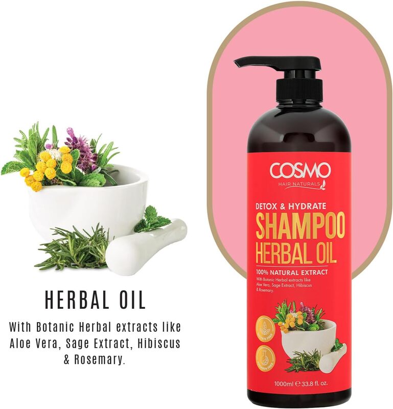 Cosmo Detox and Hydrate Herbal Oil Shampoo 1000ml, 33.8 fl.oz, For Men & Women
