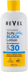 Revel Beaute Sun Block Lotion SPF 30, Helps Prevent Sun Induced Skin Damage, UVA/UVB Protection, Non Greasy, For Unisex - 200ml