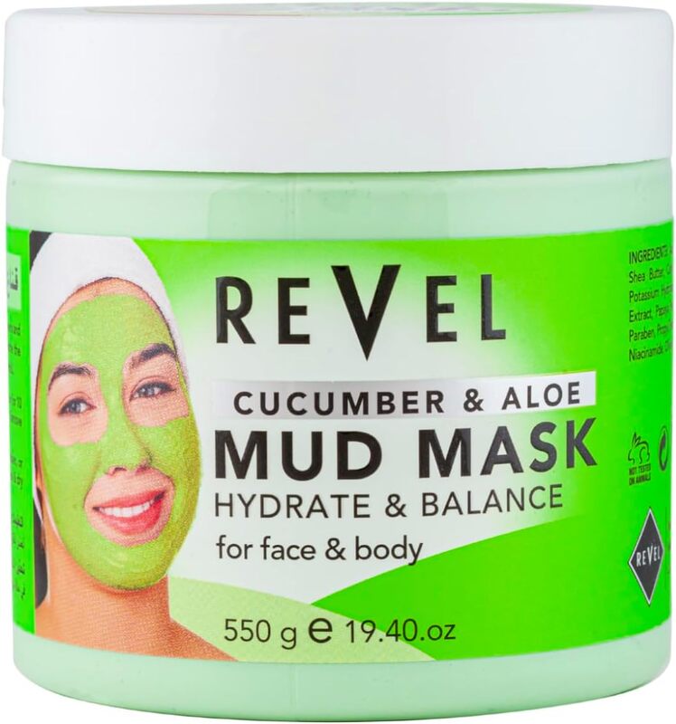 Revel Face & Body Care Cucumber & Aloe Vera Mud Mask For Men & Women 550g, Hydrate & Balance, Soft & Smooth, Healthy & Beauty