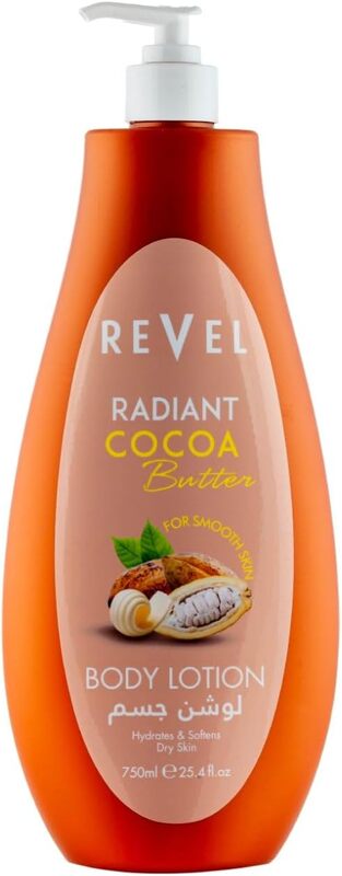 Revel Radiant Cocoa Body Lotion 750ml, Natural Cocoa Butter and vitamin E, All Skin Types, Daily Moisturizer Care, For Men and Women