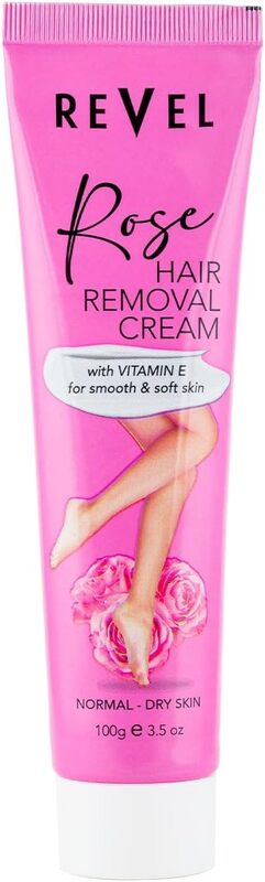 Revel Skin Care Rose Hair Removal Cream For Men & Women 100g, Vitamin E for Smooth & Soft Skin, Painless Body Hair Removal Cream