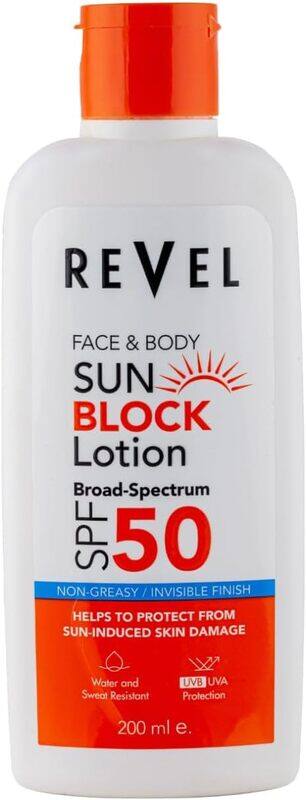 

Revel Beaute Sun Block Lotion SPF 50, Helps Prevent Sun Induced Skin Damage, UVA/UVB Protection, Non Greasy, For Unisex - 200ml