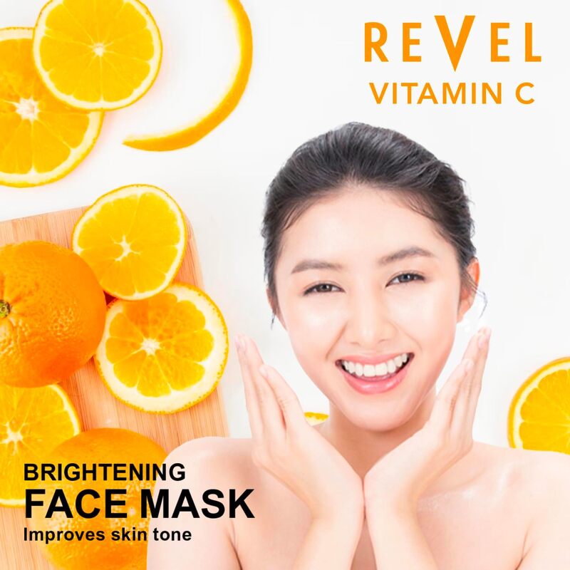 Revel Skin Care Vitamin C Facial Face Mask For Unisex 150ml, Orange, Improves Skin Tone, Deep Cleansing, Brightens Skin