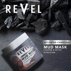 Revel Face & Body Care Activated Charcoal Mud Mask For Men & Women 550g, Cleanse & Detox For Face And Body, Soft & Smooth, Healthy & Beauty