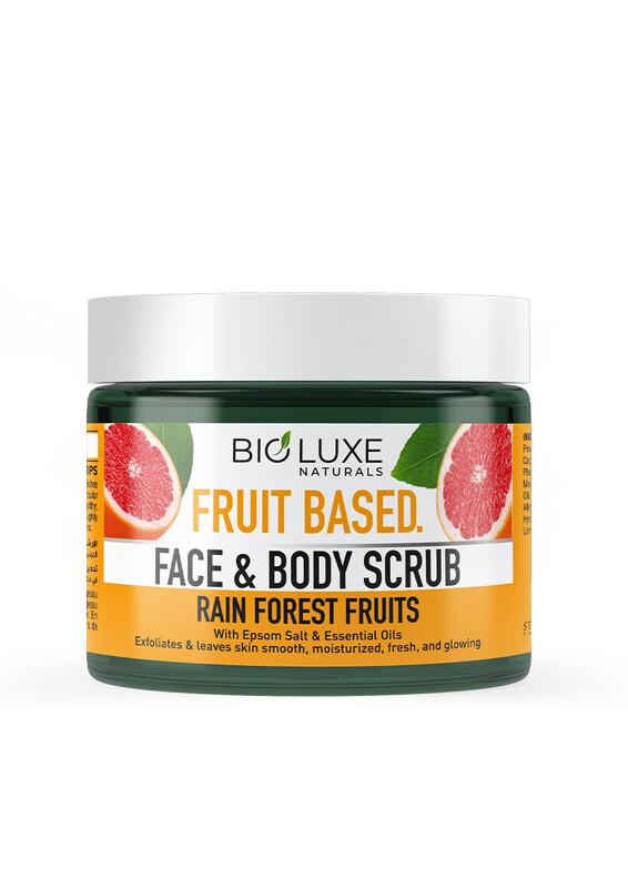 Bioluxe Naturals Fruit Based Face & Body Scrub 325ml, Rain Forest Fruits, Leaves Skin Smooth, Moisturized