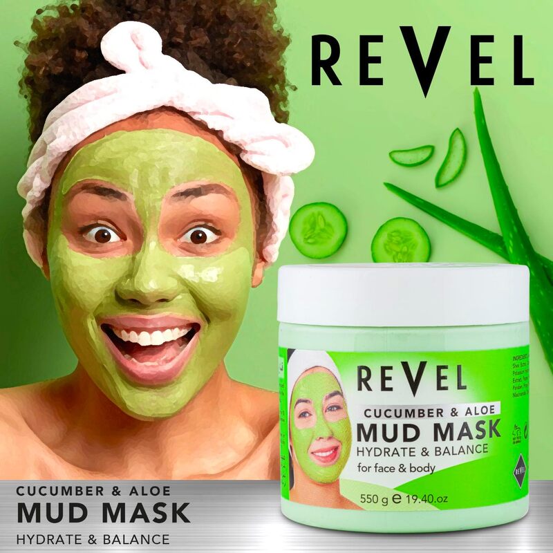 Revel Face & Body Care Cucumber & Aloe Vera Mud Mask For Men & Women 550g, Hydrate & Balance, Soft & Smooth, Healthy & Beauty