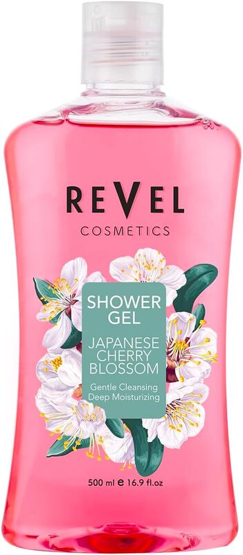 Revel Japanese Cherry Blossom Shower Gel 500ml Pink, Gentle Cleansing, Deep Moisturizing, Daily Use