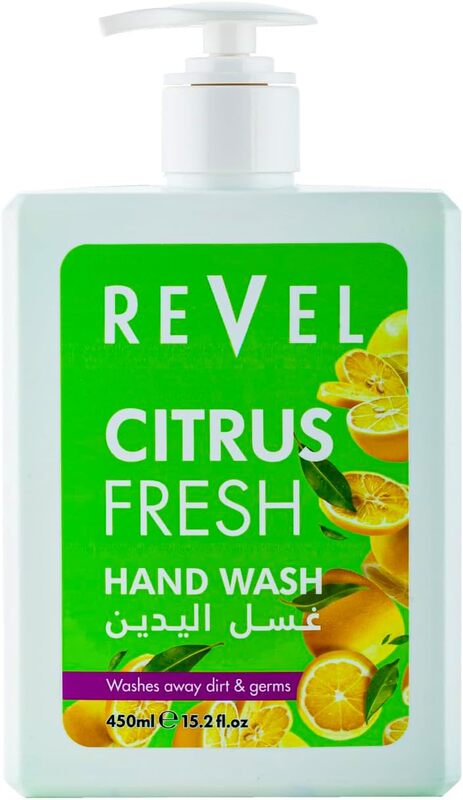 Revel Green Citrus Fresh Hand Wash 450ml, Hydrates Skin, Feeling Fresh, Soft & Smooth, Long Lasting, 24h Freshness, Daily Use, Washes