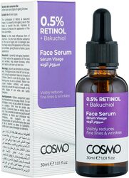 Cosmo 0.5% Retinol + Bakuchiol Visibly Reduces Fine Lines & Wrinkles Face Serum 30ml, For Men & Women, Skins Care, Uneven Skin Tone, Signs of Ageing, Dryness, All Skin Types