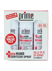 Prime Super Value Pack Instant Hand Sanitizer Spray, 50ml x 3 Pieces