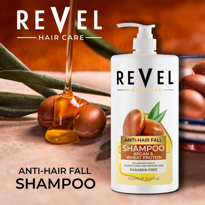 Revel Hair Care Anti Hair Fall Argan & Wheat Protein Shampoo 1000ml For Men & Women, Paraben Free