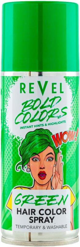 Revel Bold Colors Temporary Green Hair Colour Spray 150ml, For Men & Women, Hair Color Sprays, Instant Hints, High Lights, All Hair Types