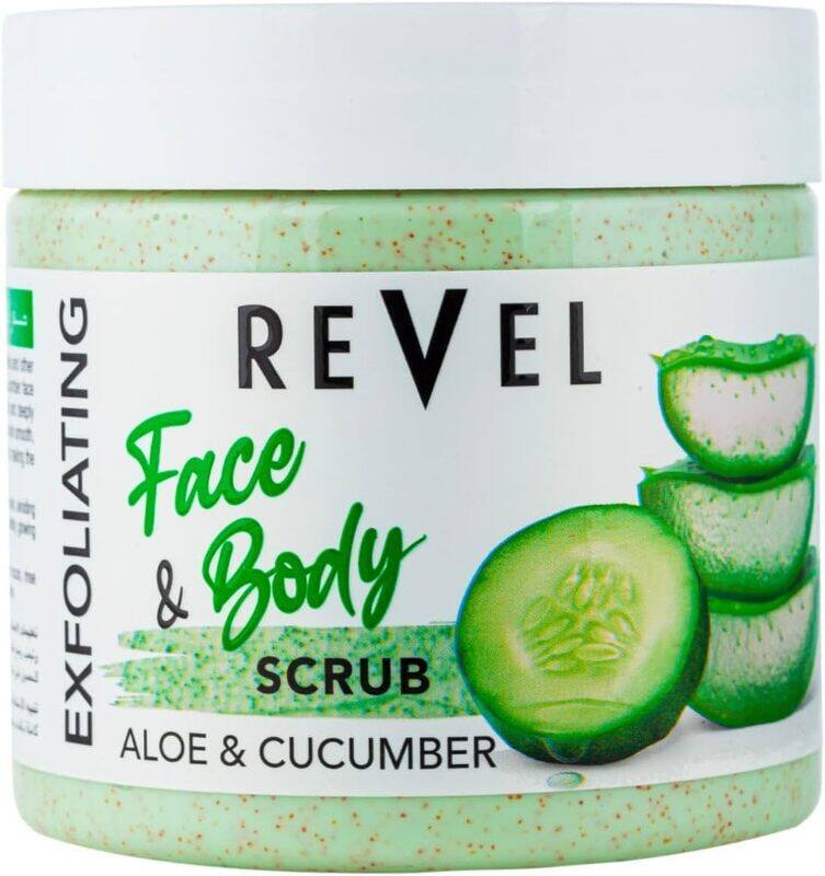 

Revel Beauty Care Aloe Vera & Cucumber Face & Body Scrub For Men & Women 475ml, Fruits Scrubber, Exfoliating, Help To Hydrate