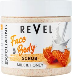 Revel Beauty Care Milk & Honey Face & Body Scrub For Men & Women 475ml, Fruits Scrubber, Exfoliating, Helps To Promote Visibly Smoother