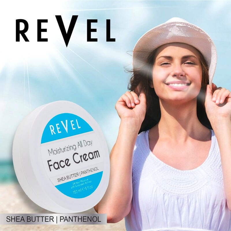 Revel Skin Care Moisturizing All Day Face And Body 150ml, For Men And Women, Shea Butter, Panthenol, 24 Hours Moisturizers, All Skin Types, Whole Day
