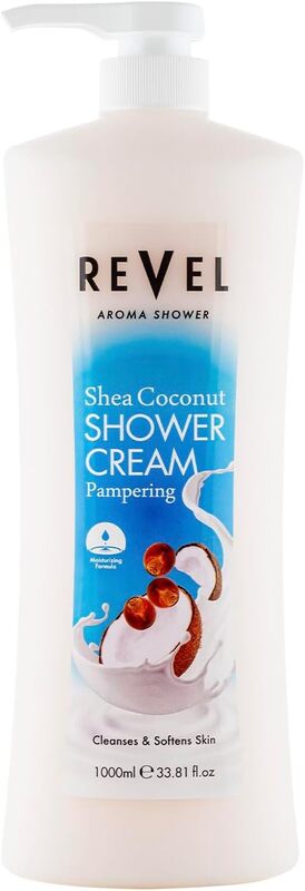 Revel Skin Care Shea Coconut Shower Cream For Men and Women 1000ml, Pampering, Body Wash, Shower Gels, Cleansing