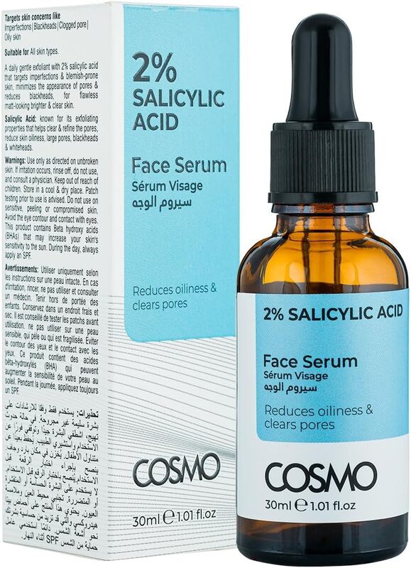 Cosmo 2% Salicylic Acid Reduces Oiliness Clear Pores Face Serum 30ml, For Men & Women, Skins Care, Imperfections, Blackhead, Clogged Pore, Oily Skin, All Skin Types