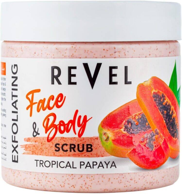 

Revel Beauty Skin Care Tropical Papaya Face & Body Scrub For Men & Women 475ml, Fruits Scrubber, Exfoliating, Hydration