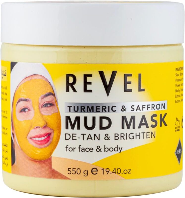 Revel Face & Body Care Turmeric & Saffron Mud Mask For Men & Women 550g, De-Tan & Brighten For Face And Body, Soft & Smooth, Healthy & Beauty