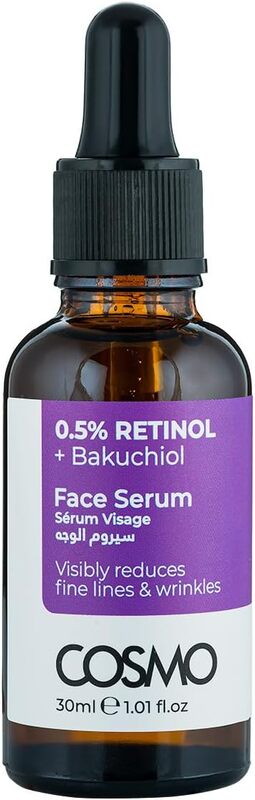 Cosmo 0.5% Retinol + Bakuchiol Visibly Reduces Fine Lines & Wrinkles Face Serum 30ml, For Men & Women, Skins Care, Uneven Skin Tone, Signs of Ageing, Dryness, All Skin Types