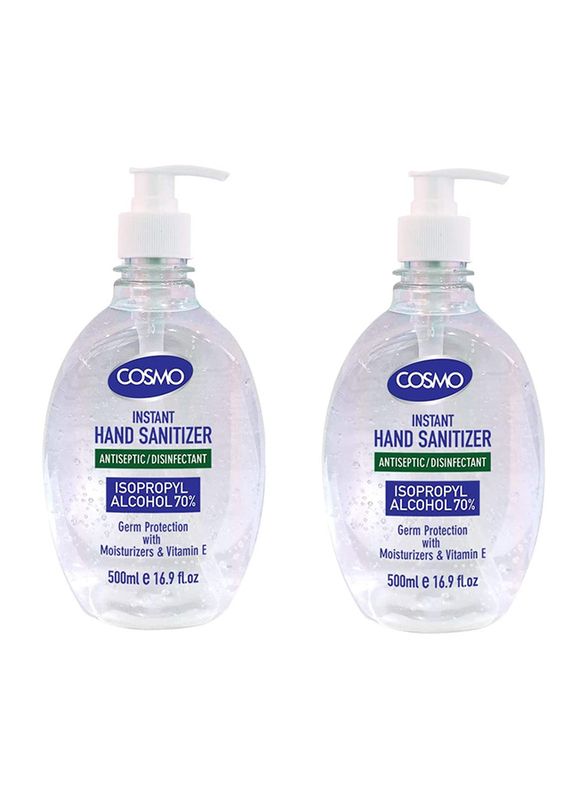 Cosmo Instant Hand Sanitizer Antiseptic/Disinfectant Gel, 500ml x 2 Pieces