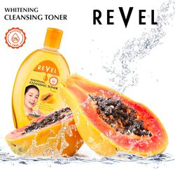 Revel Skin Care Papaya Whitening Cleansing Facial Toner 250ml, Alcohol Free, Unclogs Pores, Lightens Complexion, Skin Purifying, Glow Skin, Daily Use, Face Wash, After Shave, All Skin Types