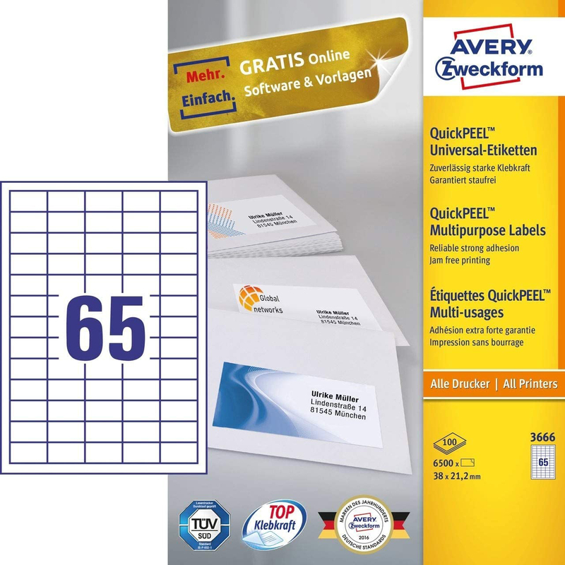 Avery Zweckform 3666 Multipurpose Labels, 100 Sheets, A4 Size, White