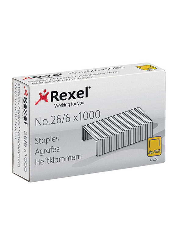 Rexel Staple Pin Box, 26/6 x 1000, 20 Pieces, Silver