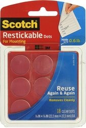 Scotch Restickable Mounting Dots, 18-Piece, Clear
