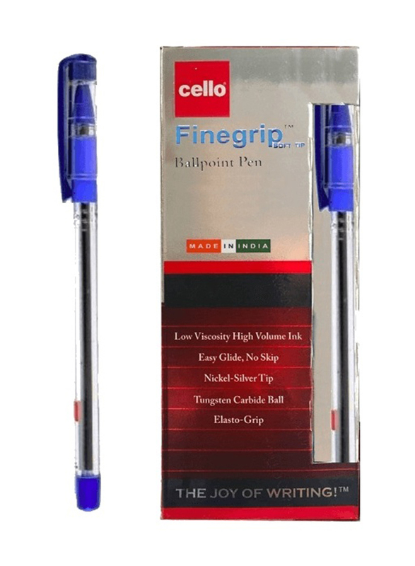 Cello 12-Piece Finegrip Soft Tip Ballpoint Pen, Blue