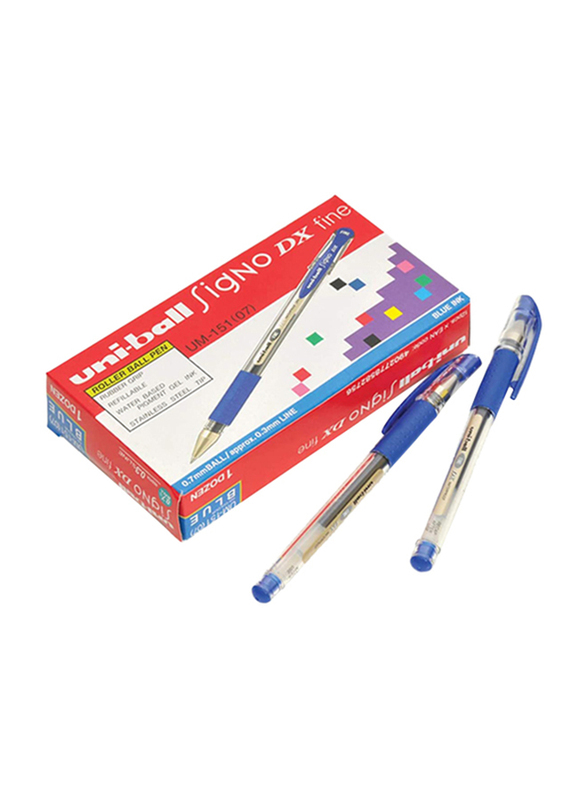 Uniball 12-Piece Signo DX Fine Waterproof Gel Pen Set, 0.7mm, UM-151, Blue