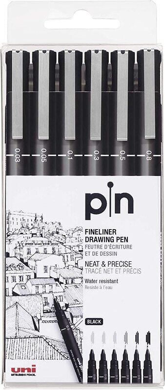 Uniball 6-Piece Uni Pin Fine Liner Pen Set, Black