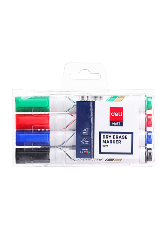 Deli 4-Piece Four Colours Dry Brush Pen Marker, Multicolour
