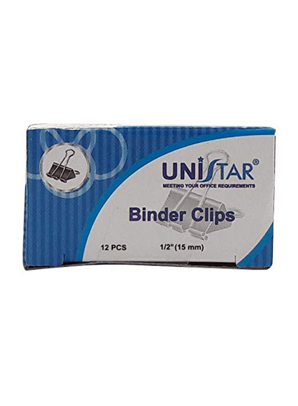 Unistar 12-Pieces Binder Clips Set, Black