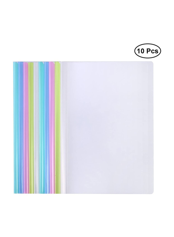 Nuobesty Plastic Transparent Smooth A4 Report Cover Files Folder Binder with Sliding Bar Office Stationary, 10 Pieces, Multicolour
