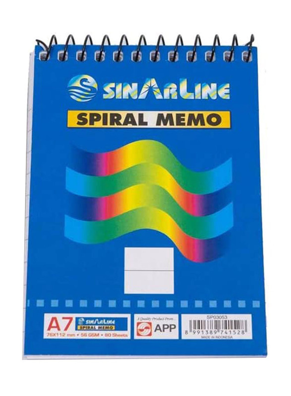 Sinarline A7 Spiral Notebook, 76 x 112, 60 GSM, 50 Sheets, Blue