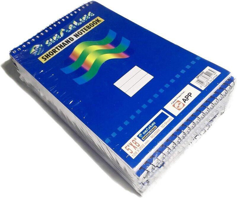 Sinarline Shorthand Notebook Pad, 50 Sheets, 5 x 8 inch, 60 GSM, 12 Pieces, Blue