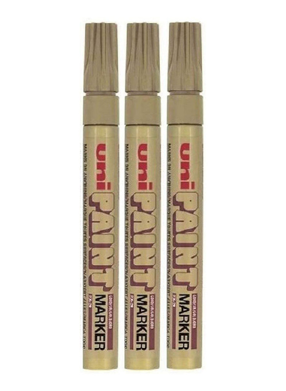 Uniball 3-Piece Medium Oil Paint Marker Pen with Metal Bullet Nib Tip, 2.2/2.8mm, Px-20, Gold Metal