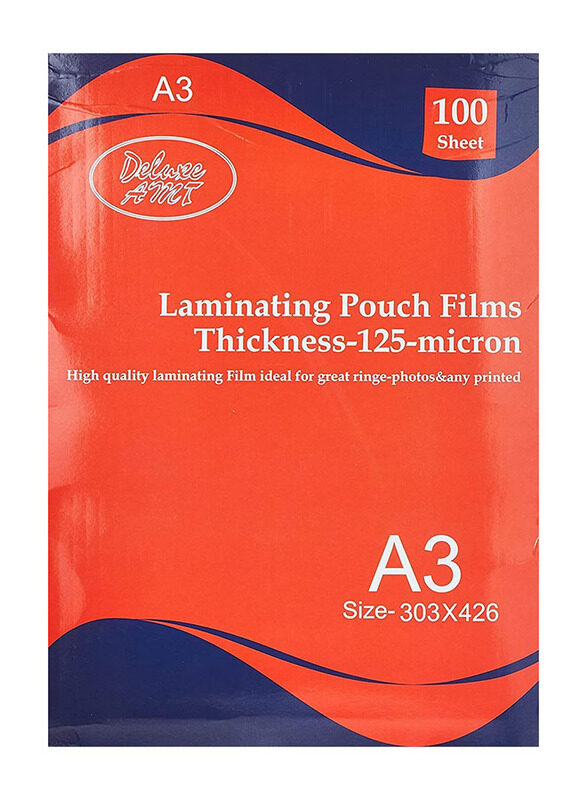 

Deluxe AMT Lamination Pouch Film, A3 Size 125 Micron, Clear
