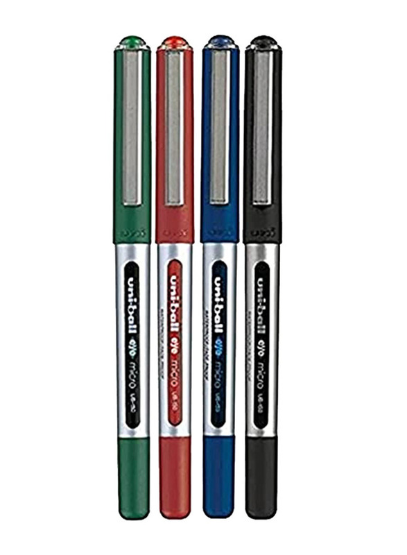 Uniball 4-Piece UB-150 Eye Micro Liquid Ink Rollerball Pen Set, 0.5mm, Assorted Colours